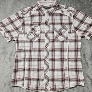 BKE Relaxed Fit Plaid Western Snap Button Down Shirt Mens L Short Sleeve Pocket